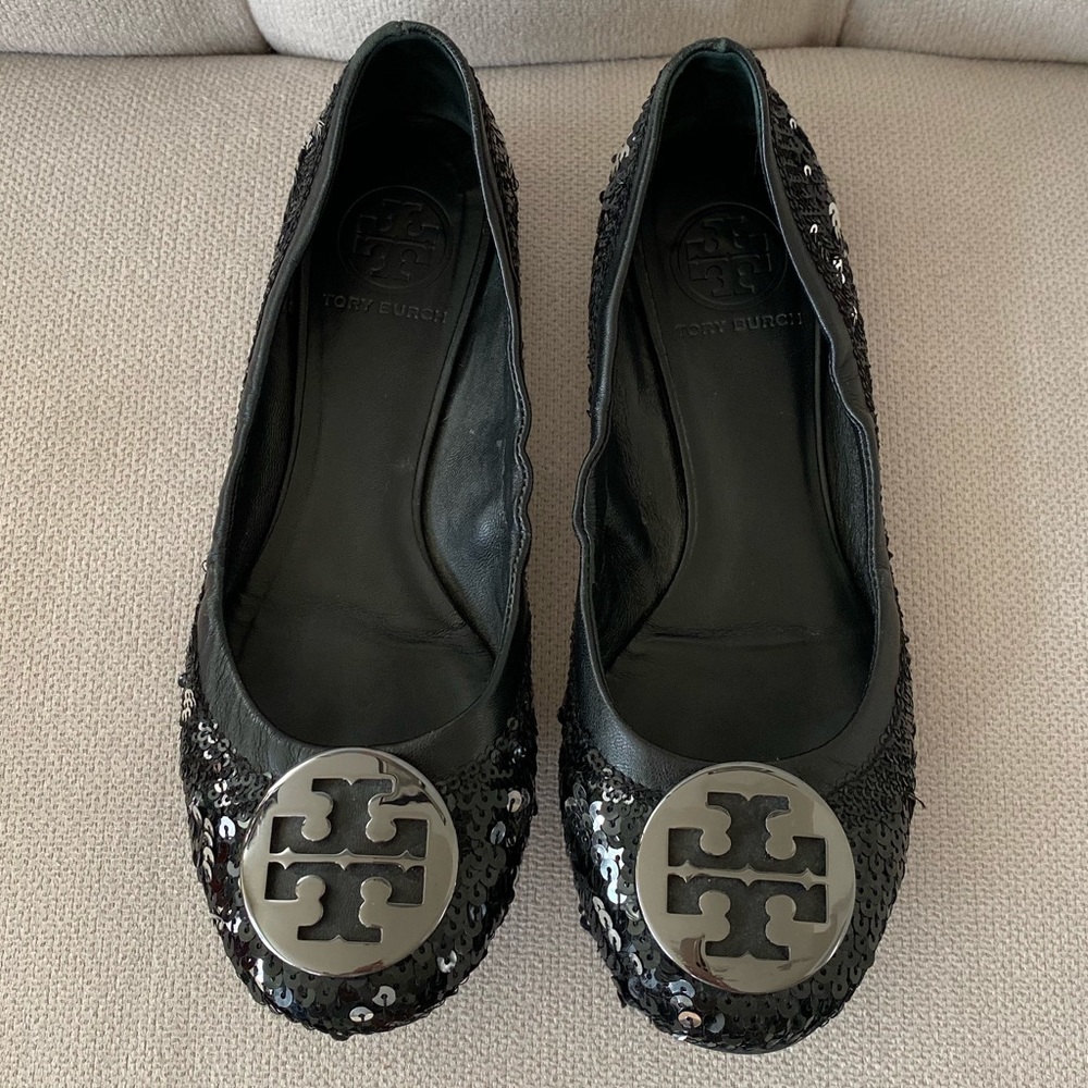Tory Burch Black Sequin Reva Flats